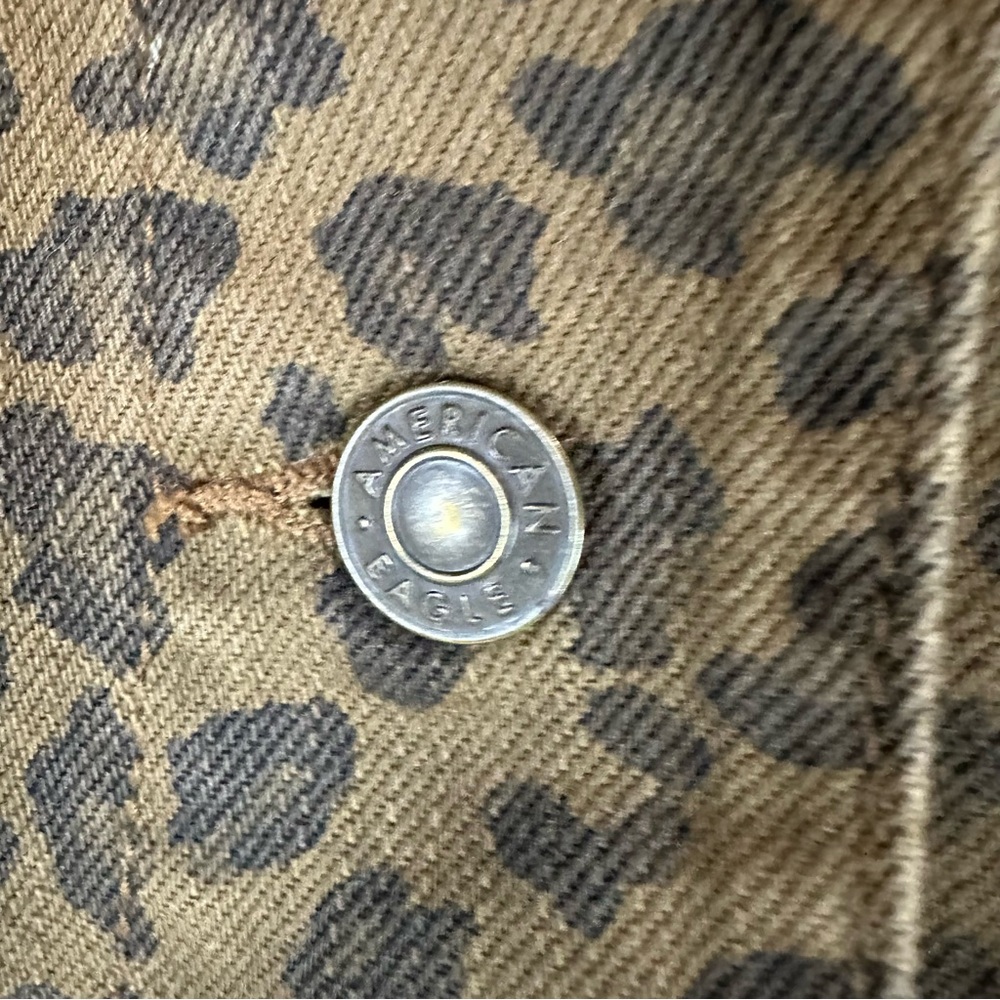 AMERICAN EAGLE Women’s Size XXL Denim Jean Jacket Coat Leopard Print Trucker - Picture 6 of 16